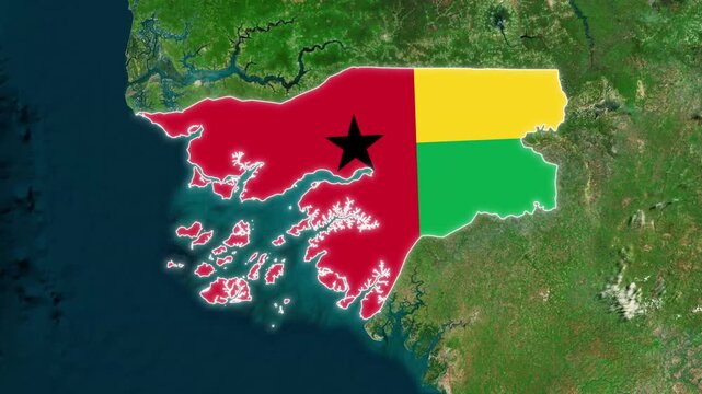 Guinea-Bissau Flag Map Highlighted on Satellite Earth View Animation