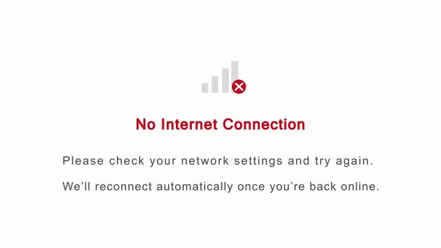 No Internet Connection Alert Animation on Transparent Background. Network Signal Loss UI Motion Graphic in 4K.No Internet, Internet Problems, Lost wi-fi Network Internet Error Animation Alpha Channel