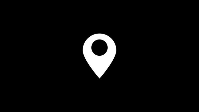 Looping animation of white map location pin bouncing on black background. Pin symbol Indicates the location of the GPS map