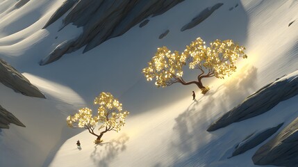 landscape with glowing trees and soft atmospheric lighting creating calm mood © Nattavee