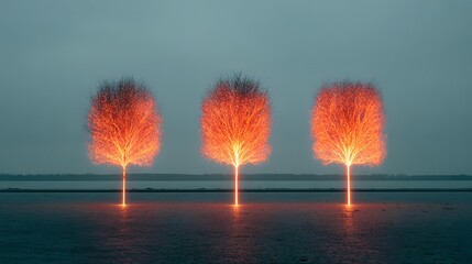 landscape with glowing trees and soft atmospheric lighting creating calm mood © Nattavee