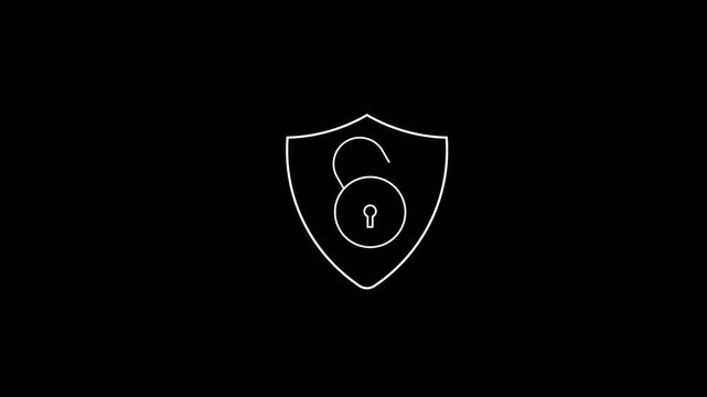 Shield padlock icon growing from small to open symbolizing data protection and security growth