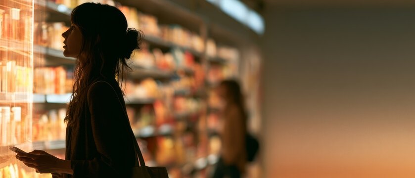 Shopper Silhouette in Futuristic Retail Environment