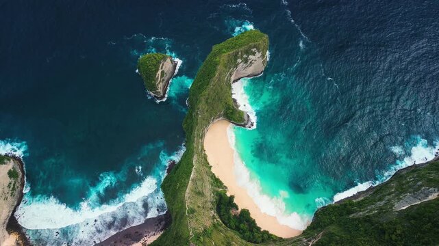 Kelingking Beach Nusa Penida Aerial Of T-Rex Cliff And Turquoise Bay