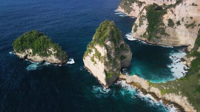 Aerial Drone Over Diamond Beach Nusa Penida, Turquoise Surf And Cliffs