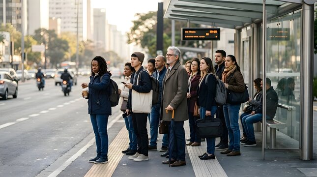 bus passengers waiting at the bus stop