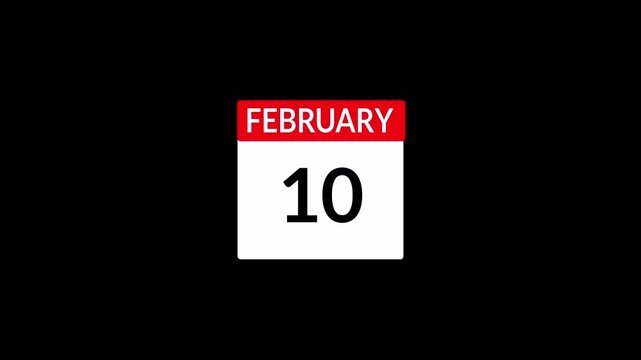 Calendar Animation Video of  February Month with Transparent Background, Animated February Month Calendar, Monthly Calendar Animation for Presentations and Schedules, New Year Calendar.
