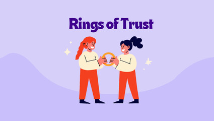Fototapeta premium Illustration two women exchanging a ring, symbolizing rings trust
