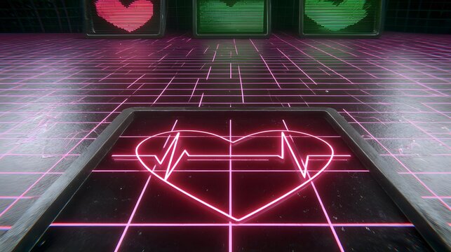 waveform visualized as glowing pulses traveling through a dark techno grid