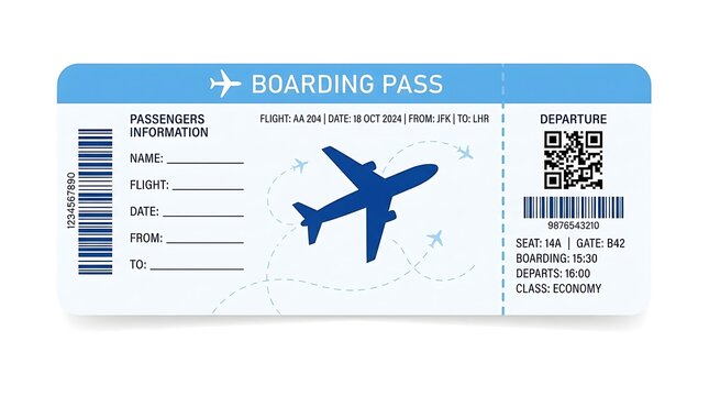 Modern boarding pass design with QR code departure logistics displays sleek professional template with template