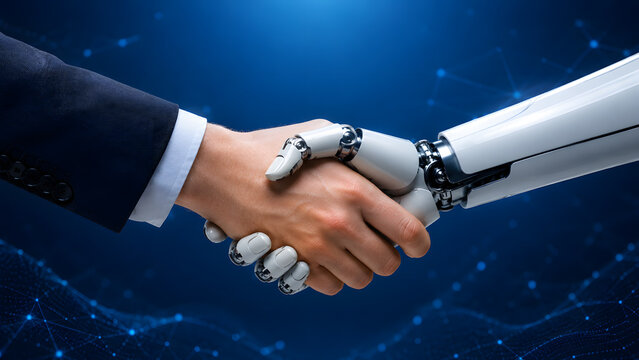 pics of artificial intelligence, an ai hand shake with human hand, artificial intelligence