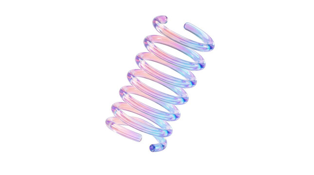 3d render of a holographic iridescent spiral spring isolated on transparent background