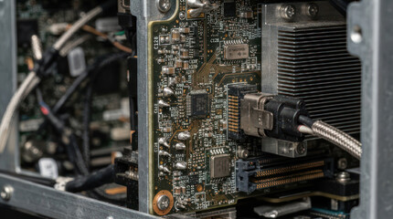 Fototapeta premium Close up of computer motherboard and internal components.
