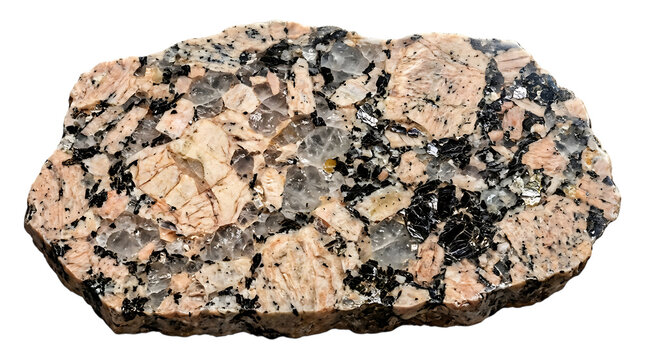 A single piece of raw granite stone with speckled pink and grey texture