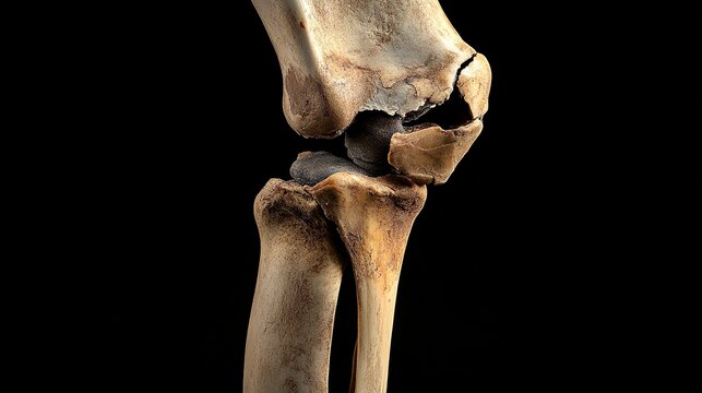 A close-up view showcases the fascinating details of a human knee joint. The textures and colors reveal age and wear, emphasizing the marvel of human anatomy