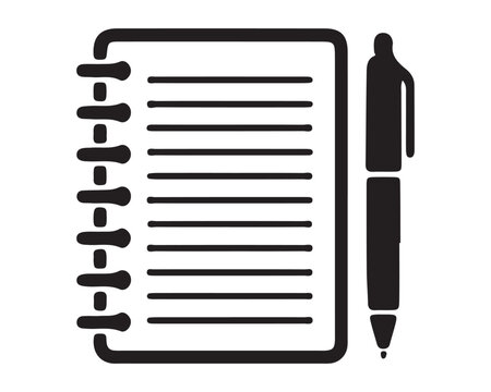 Notebook and pen icon for taking notes and office tasks with notebook, business