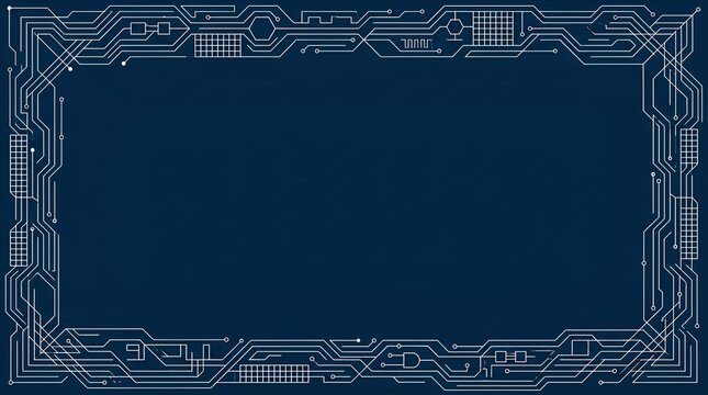 Futuristic blue technology background. Tech circuit board lines and electronic squares. Digital design template and smart interconnected lines. Cybernetic vector texture and high tech square.