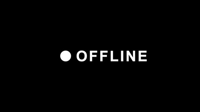  A clean dark animated screen showing a small red and white blinking dot beside the white OFFLINE text indicating an inactive or disconnected status 4k video animation.