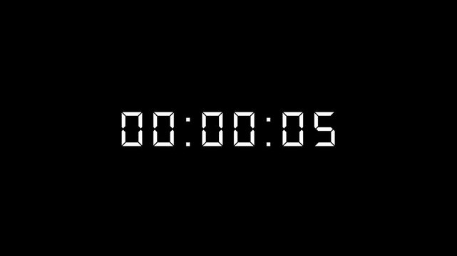 Digital countdown clock timer in 60 sec to zero second. ideal for video editing, motion graphics, and live stream overlays. 4K animation.