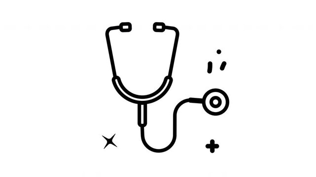 A simple stethoscope icon animation in Black and white line art graphic is perfect for medical websites, healthcare infographics, and educational health.