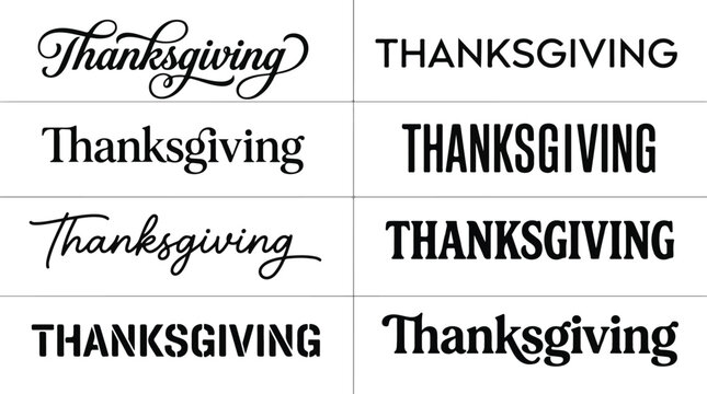Collection of various thanksgiving typography styles and artistic text designs