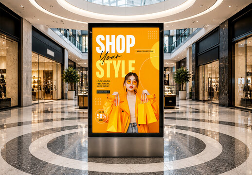 Vertical Mall Display Billboard Mockup