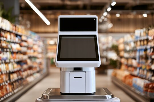 Sleek Self Checkout Kiosk in Retail Store