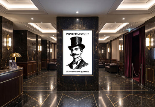 Vertical Poster Mockup in Luxury Hotel Lobby