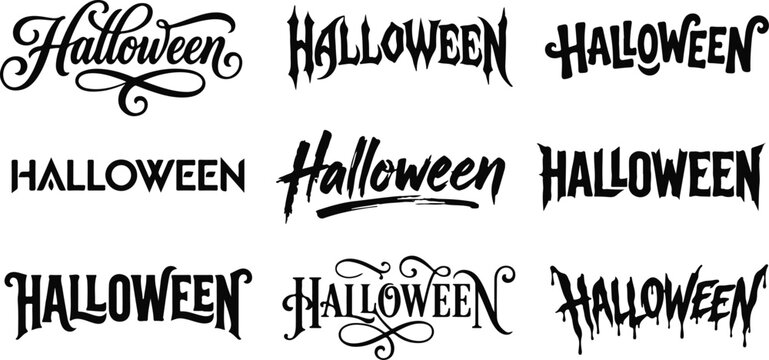 Set of various halloween typography and decorative text designs with halloween