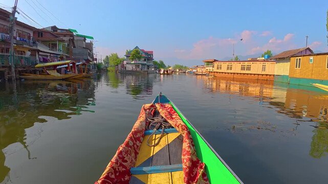 Beautiful view of Dal Lake Shikara Ride, Kashmir, Jammu and Kashmir, India.