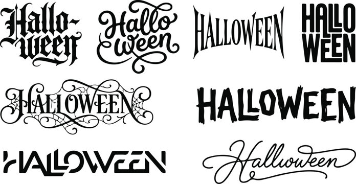 Various halloween script and decorative typography designs with halloween