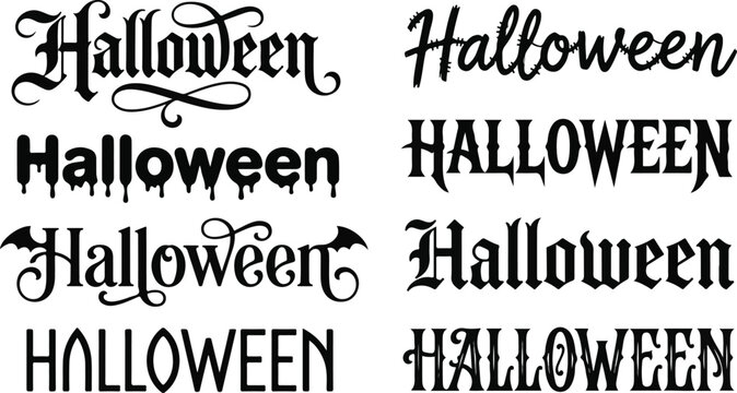 Set of halloween decorative typography and thematic lettering with halloween