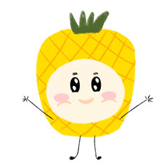 cute character smiling yellow pinapple waving hand