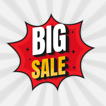 Big sale banner with retro pop art comic speech bubble style background