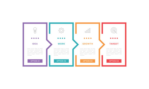 Process diagram infographic for business strategy planning with four options