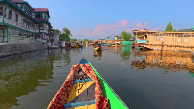 Beautiful view of Dal Lake Shikara Ride, Kashmir, Jammu and Kashmir, India.