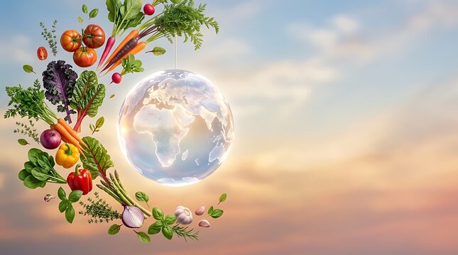 World Vegetarian Day Concept with Earth Globe and Fresh Vegetables