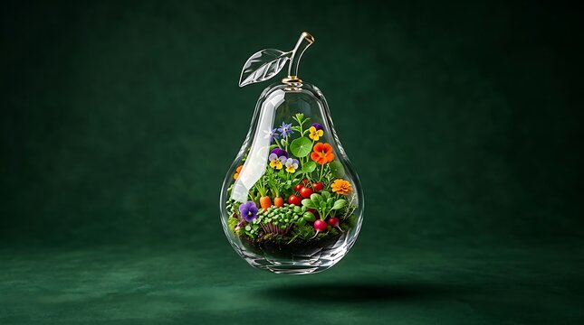 Vegetarian Day Concept with Fresh Garden Vegetables in Glass Pear