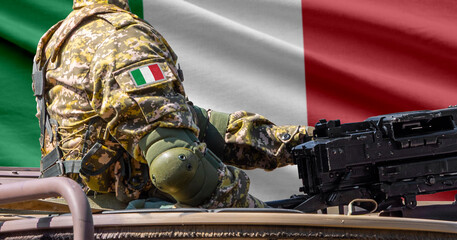 Italy flag with soldier at machinegun turret © lucky pics