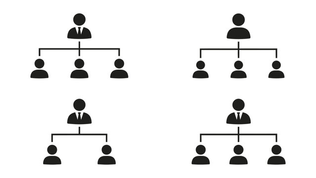 Organizational chart showing hierarchy with different team sizes transparent background