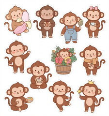 Naklejka premium Happy Monkey Character on White Background