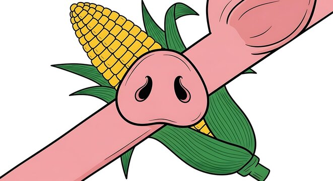 Stylized agricultural concept with corn stalk and pig snout graphic element