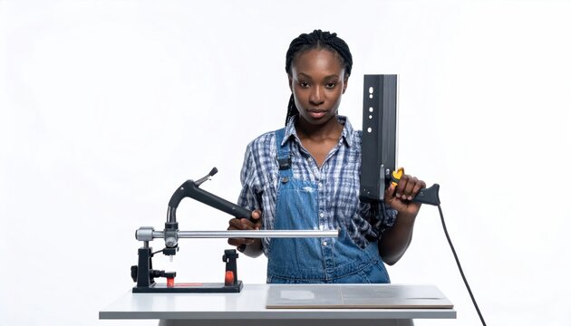 Woman Operating Industrial Equipment for Manufacturing Process.