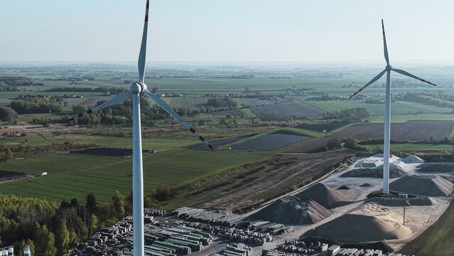 Aerial view of sustainable energy construction in nature
