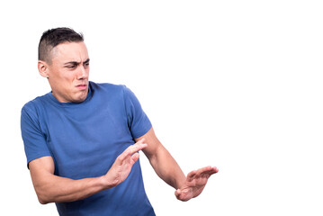Obraz premium Man gesturing that he doesn't want a thing