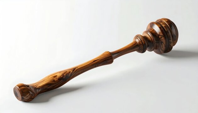 Wooden Gavel Symbolizing Justice and Authority on a White Background.