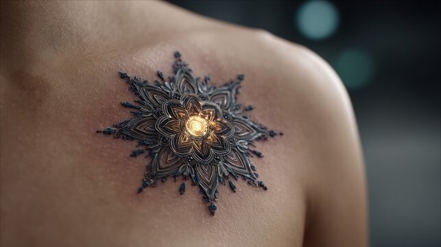 Mandala Sacred Tattoo Design Intricate Glowing Mandala Tattoo Design Emerging on Shoulder Skin