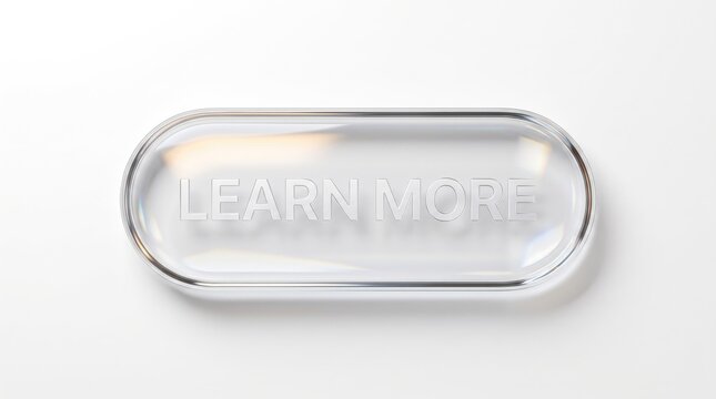 Modern glass learn more UI button design with a clean white background for digital interfaces
