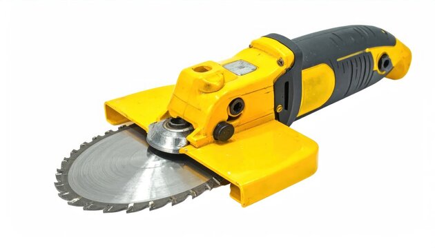 Yellow Electric Handheld Circular Saw with Safety Guards.