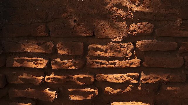 old heritage wall Bricks stacher With tree leaf shadow. 